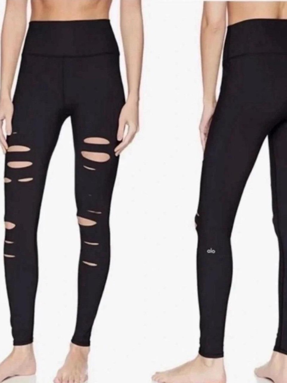 ALO Yoga Black High-Rise Distressed Leggings